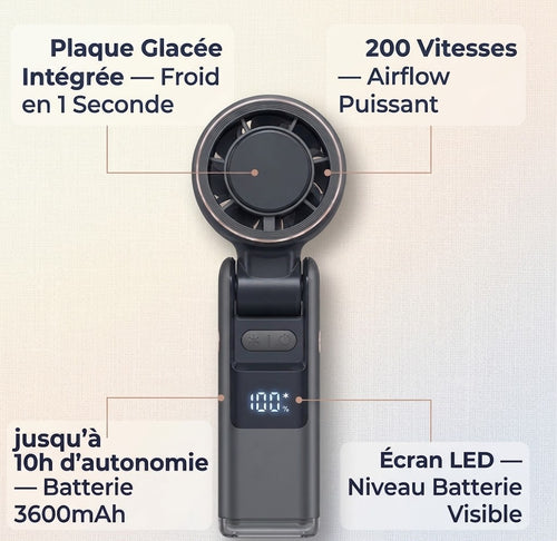 CLIMA FRESH™ : Climatiseur Portable 200 Vitesses avec Effet Glacé & Lampe Torche
