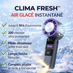CLIMA FRESH™ : Climatiseur Portable 200 Vitesses avec Effet Glacé & Lampe Torche